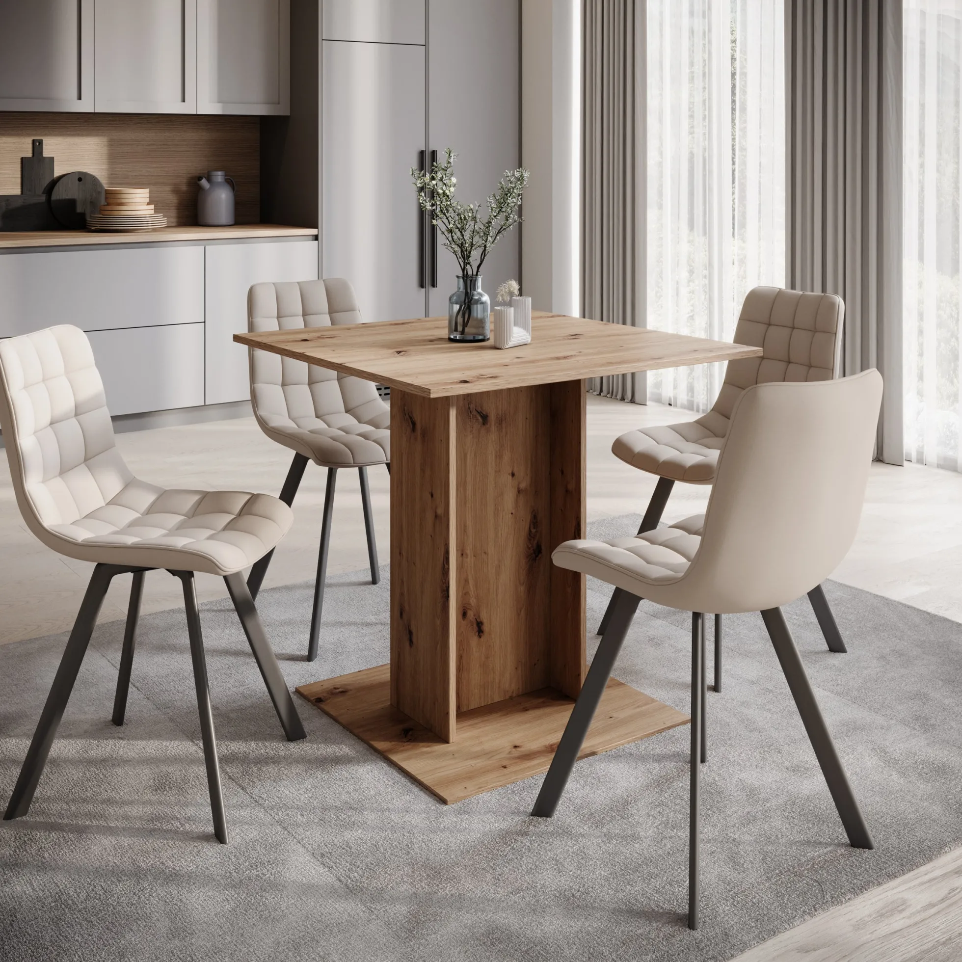 Cova - Eetkamertafel - Eikenpatroon - 80x80x76 cm