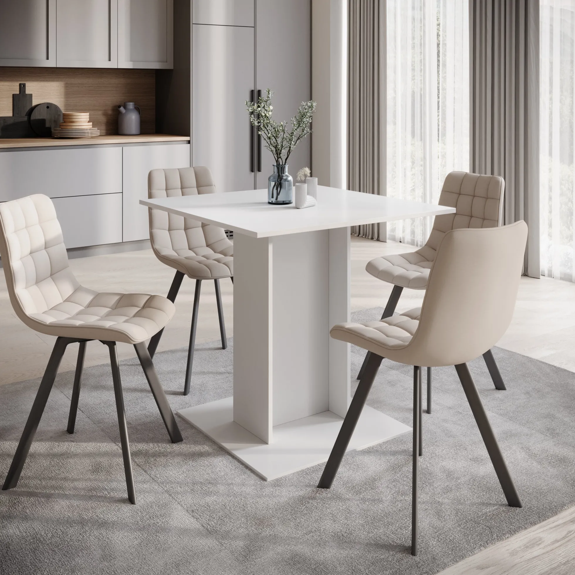 Cova - Eetkamertafel - Wit - 80x80x76 cm