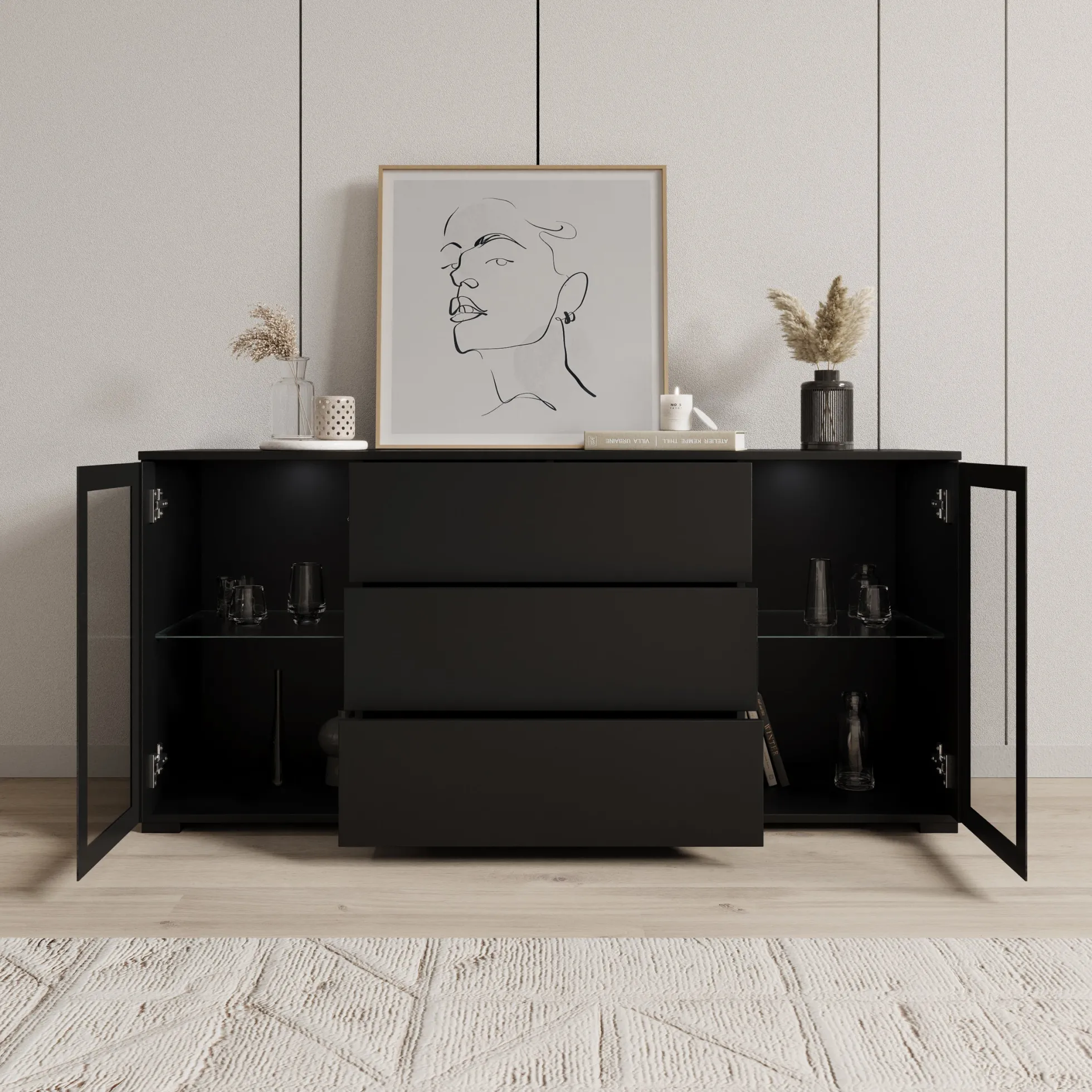 Cres - Dressoir - Zwart - 150x40x70 cm
