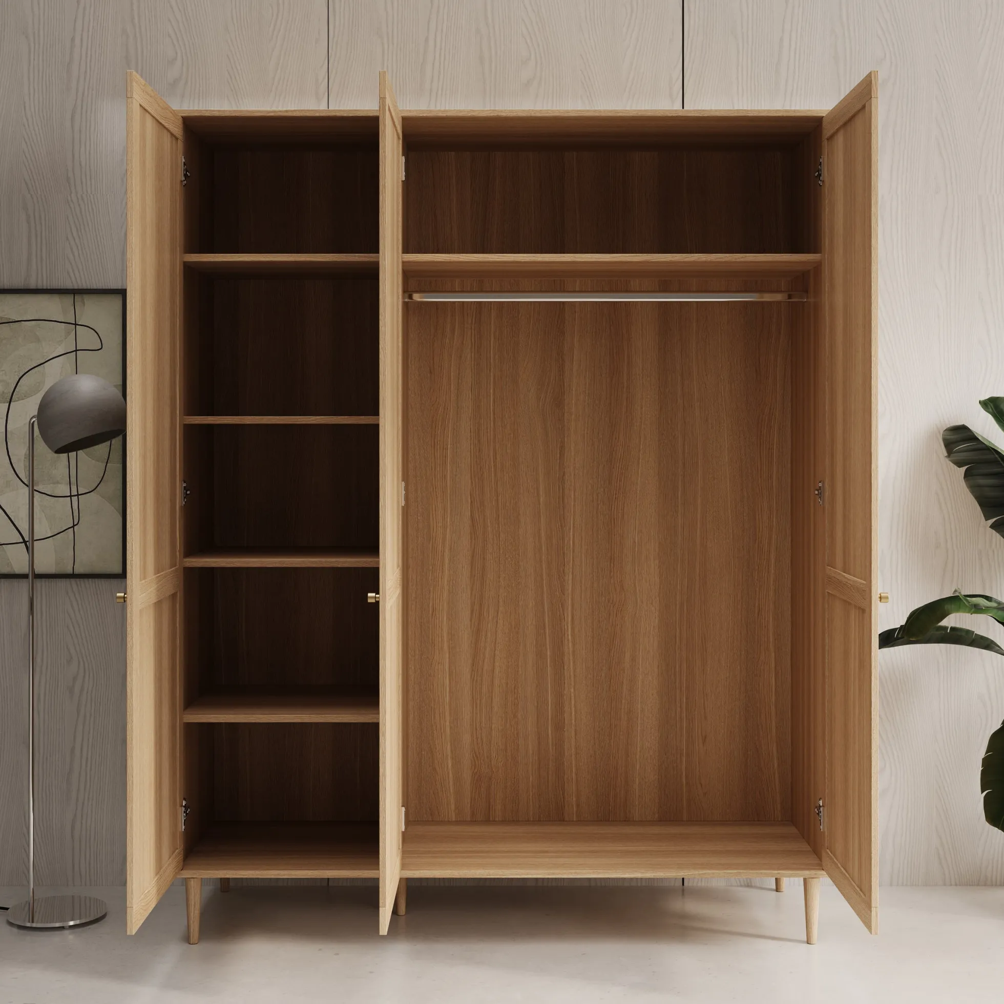Crimson - Kledingkast met 3 deuren - Eiken - 165x52x208 cm