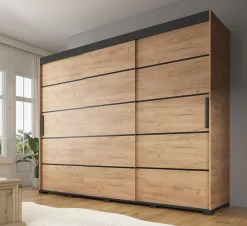 Crown - Kledingkast met schuifdeuren - Eiken - 250x62x195 cm