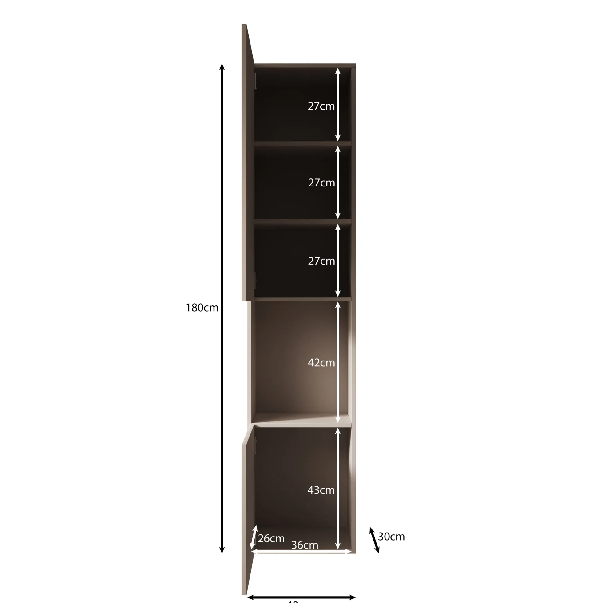 Cruzar 2 - Vitrinekast - Beige - 40x30x180 cm