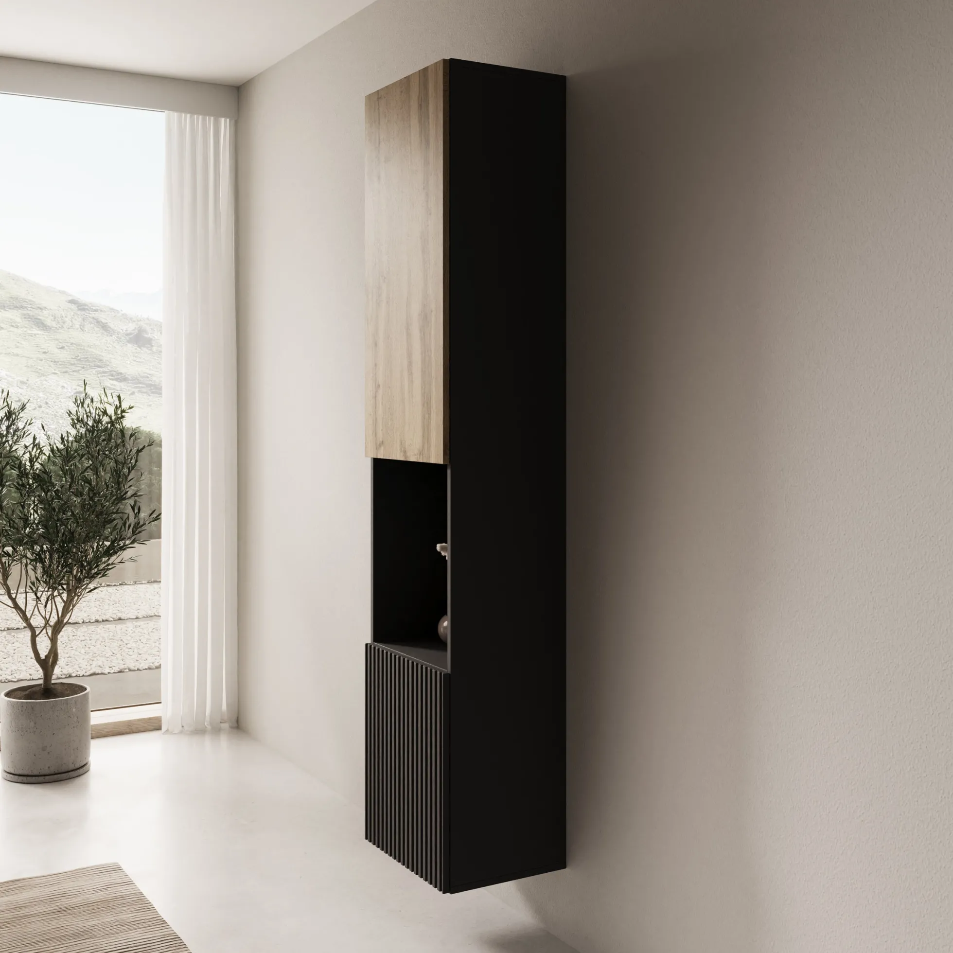 Cruzar 2 - Vitrinekast - Zwart/Eiken - 40x30x180 cm
