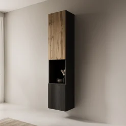 Cruzar 2 - Vitrinekast - Zwart/Eiken - 40x30x180 cm