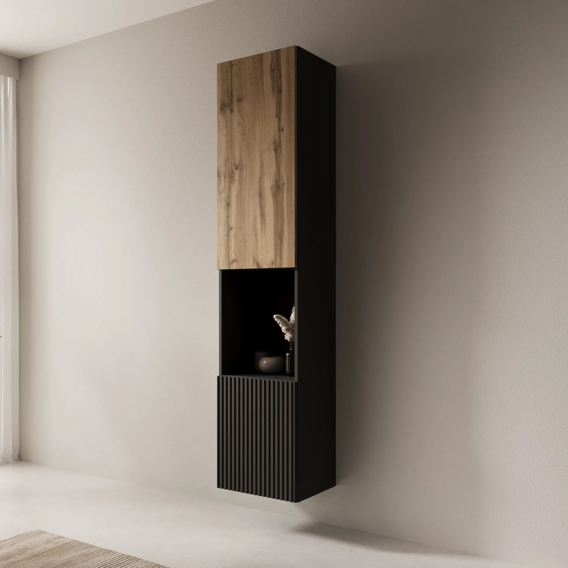 Cruzar 2 - Vitrinekast - Zwart/Eiken - 40x30x180 cm