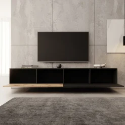 Cruzar - TV-Meubel - Zwart/Eiken - 200x30x31 cm