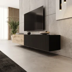 Cruzar - TV-Meubel - Zwart/Eiken - 200x30x31 cm