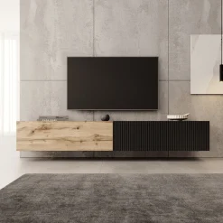 Cruzar - TV-Meubel - Zwart/Eiken - 200x30x31 cm