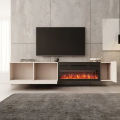 Cruzar - TV-Meubel met sfeerhaard - Beige - 200x30x38 cm