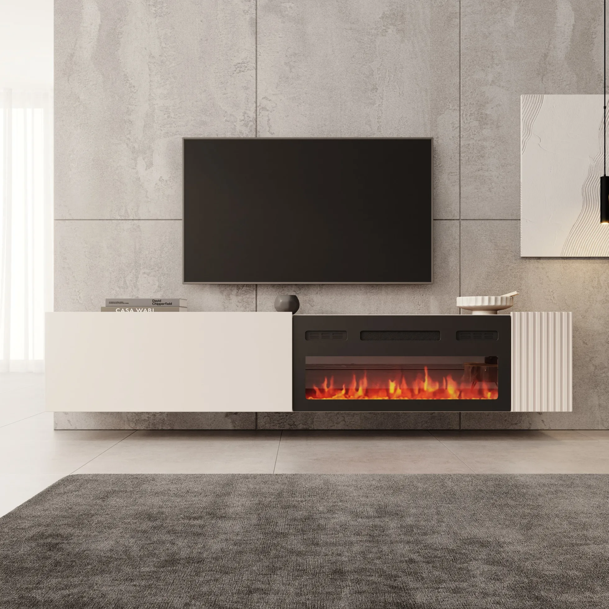 Cruzar - TV-Meubel met sfeerhaard - Beige - 200x30x38 cm
