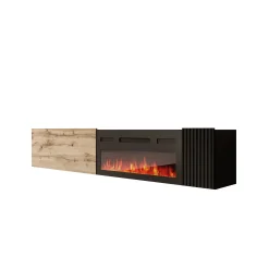 Cruzar - TV-Meubel met sfeerhaard - Zwart/Eikenlook - 200x30x38 cm