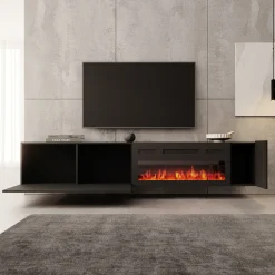 Cruzar - TV-Meubel met sfeerhaard - Zwart - 200x30x38 cm