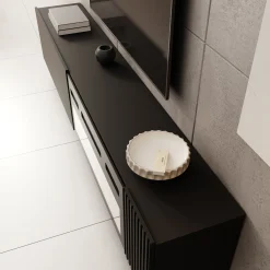 Cruzar - TV-Meubel met sfeerhaard - Zwart - 200x30x38 cm