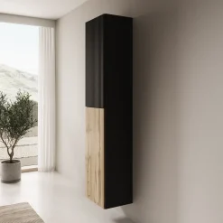 Cruzar - Vitrinekast - Zwart/Eiken - 40x30x180 cm