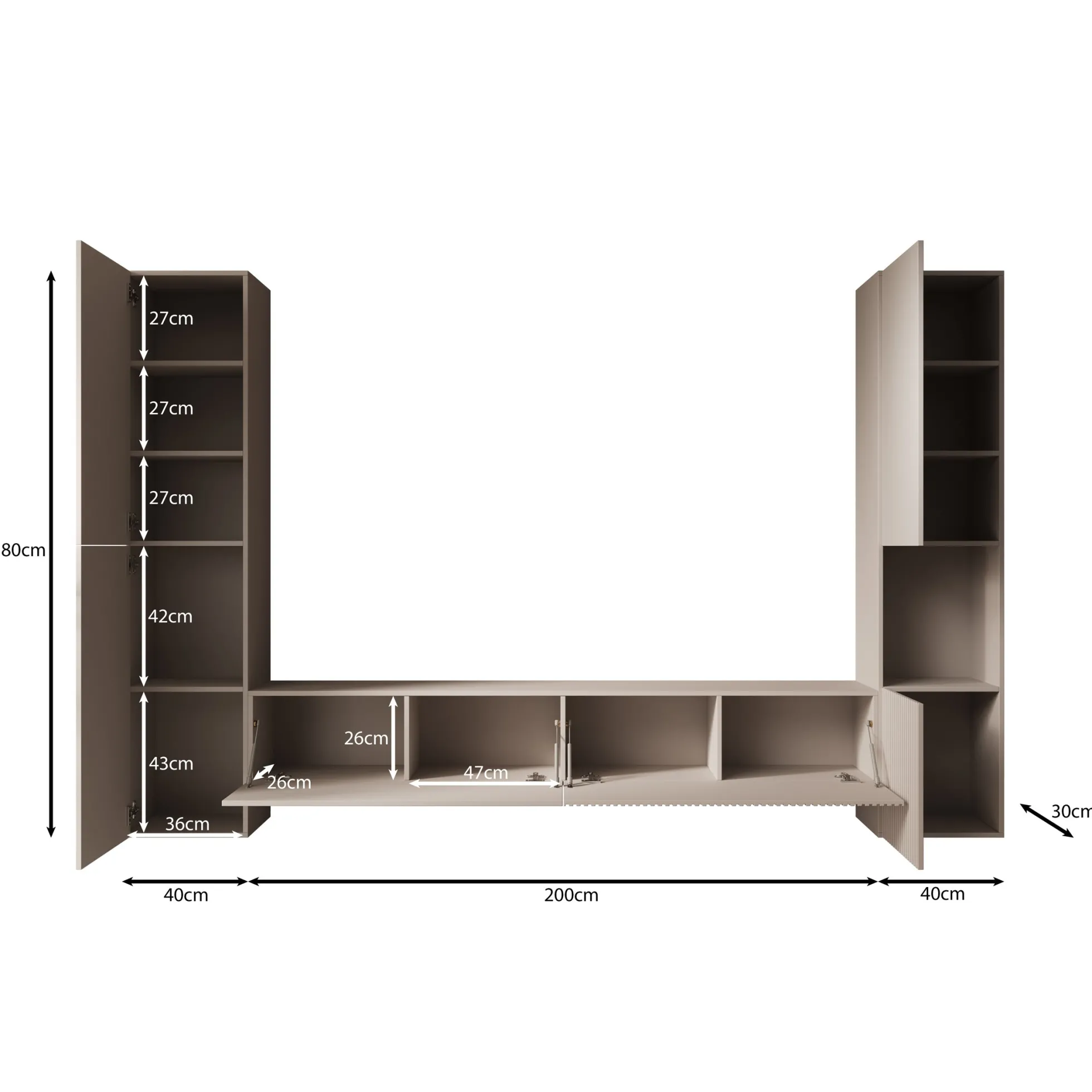 Cruzar - Wandmeubel - Beige - 280x30x180 cm