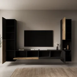 Cruzar - Wandmeubel - Zwart/Eiken - 280x30x180 cm