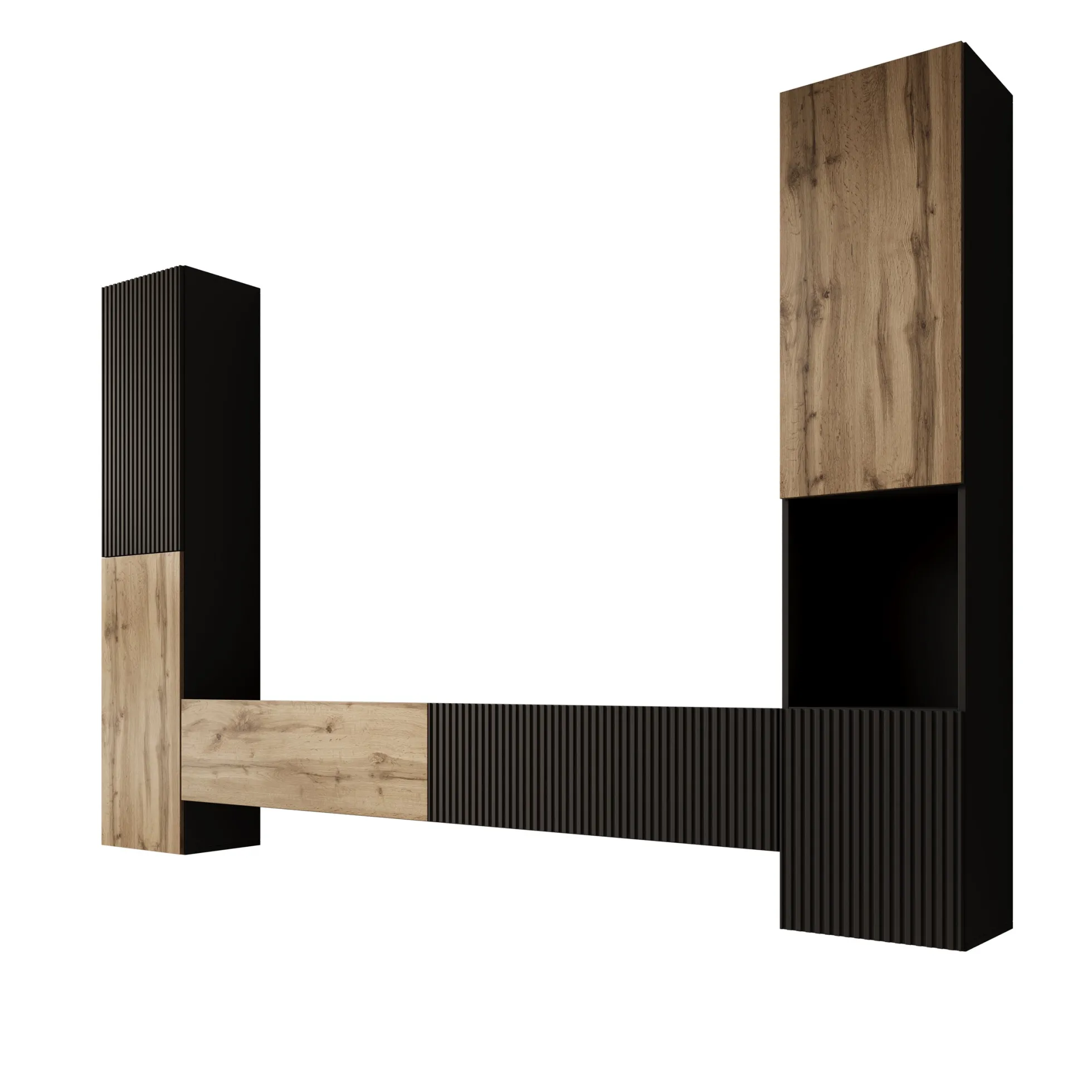 Cruzar - Wandmeubel - Zwart/Eiken - 280x30x180 cm