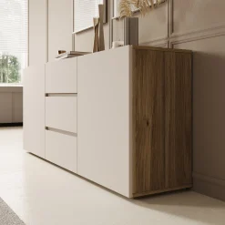 Cumi - Dressoir - Beige/Eikenpatroon - 150x34x64 cm