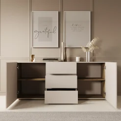Cumi - Dressoir - Beige/Eikenpatroon - 150x34x64 cm