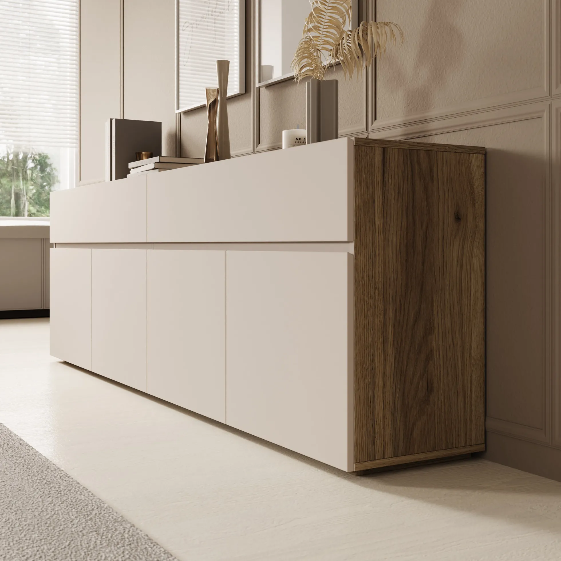 Cumi - Dressoir - Beige/Eikenpatroon - 200x34x64 cm
