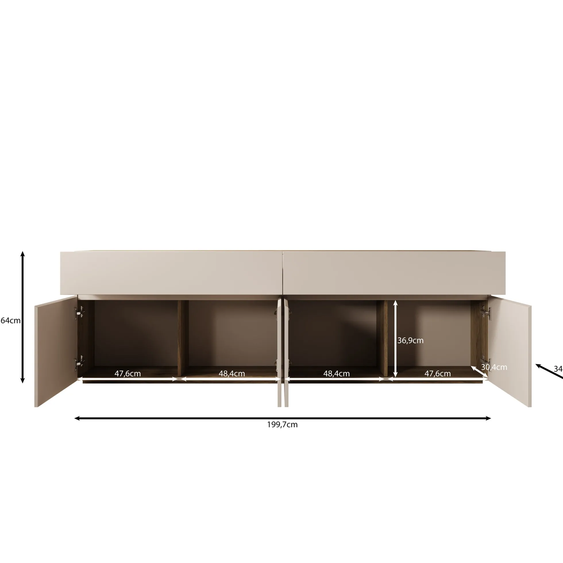 Cumi - Dressoir - Beige/Eikenpatroon - 200x34x64 cm