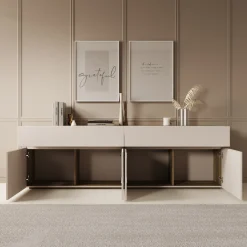 Cumi - Dressoir - Beige/Eikenpatroon - 200x34x64 cm