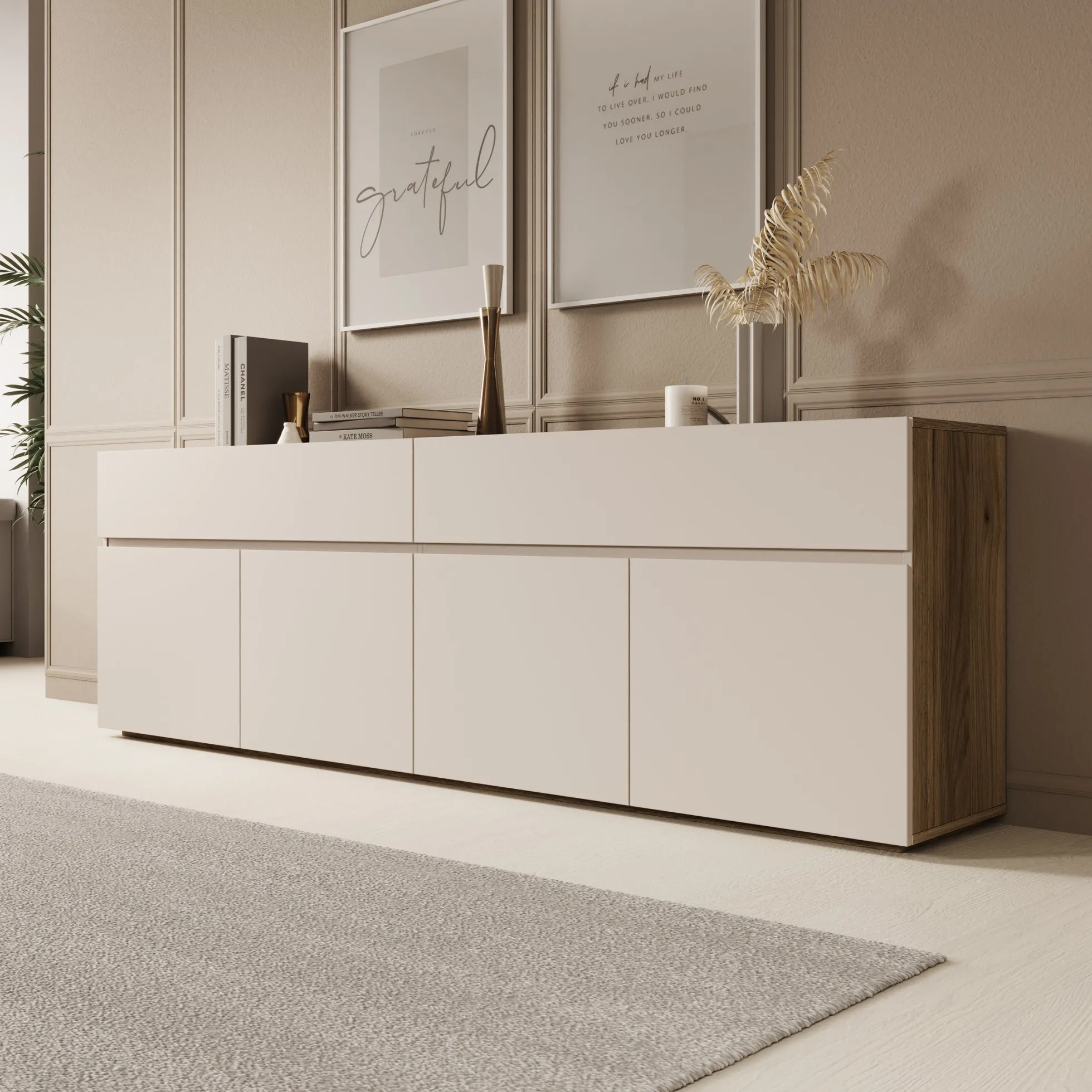 Cumi - Dressoir - Beige/Eikenpatroon - 200x34x64 cm