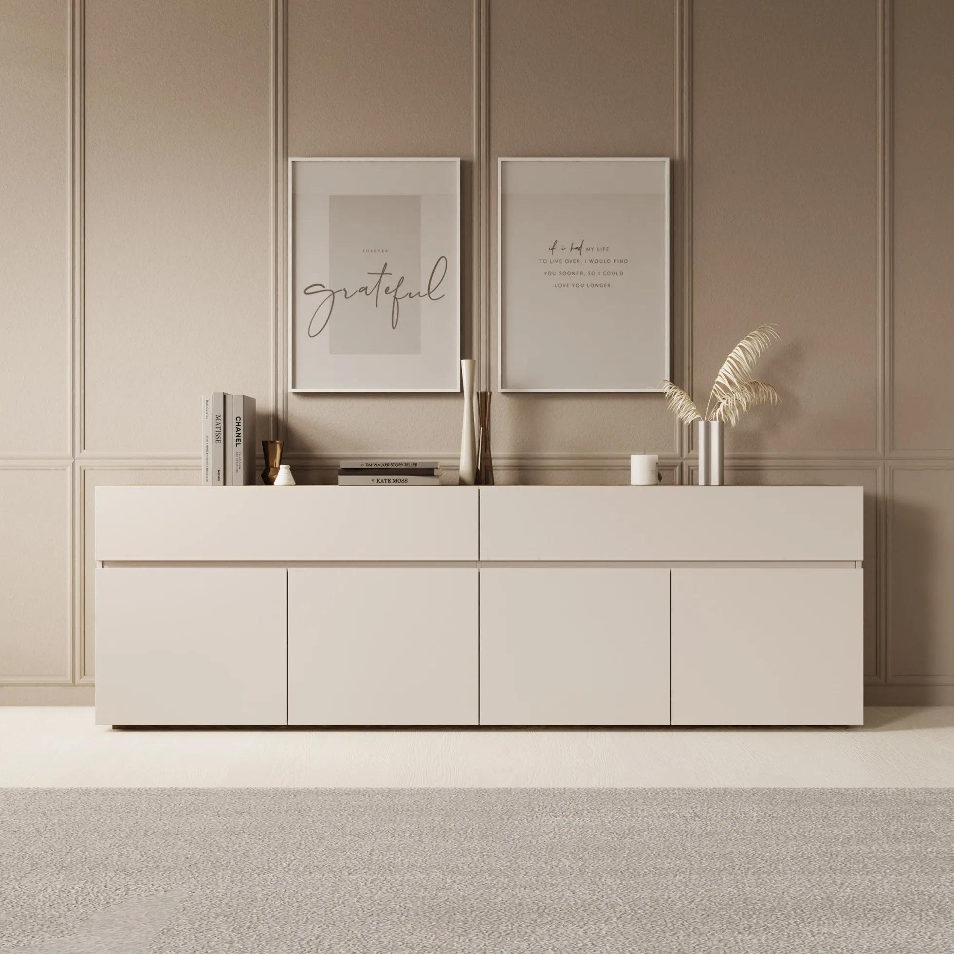 Cumi - Dressoir - Beige/Eikenpatroon - 200x34x64 cm