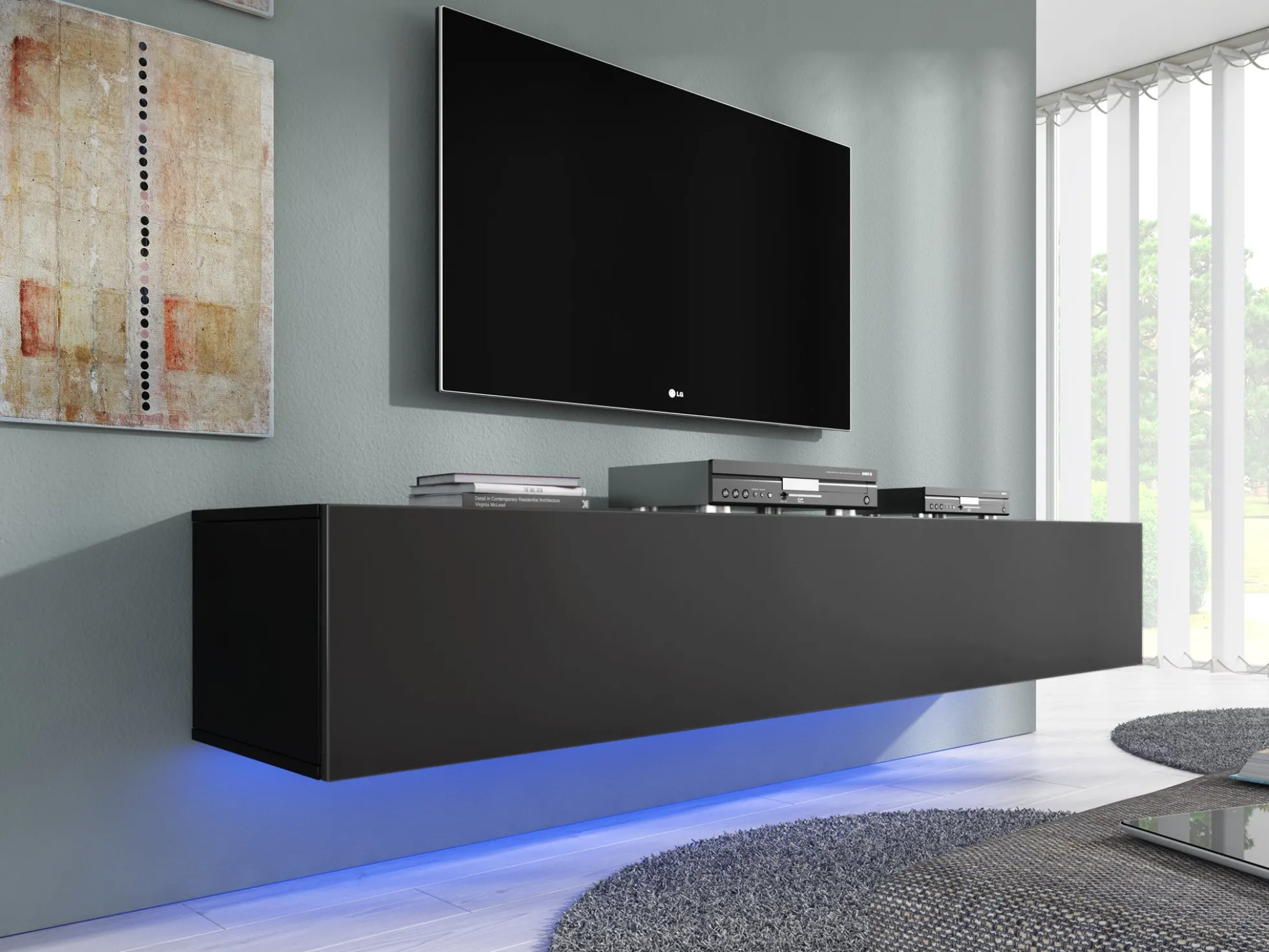 Dario - TV-Meubel met verlichting - Mat zwart - 180 cm