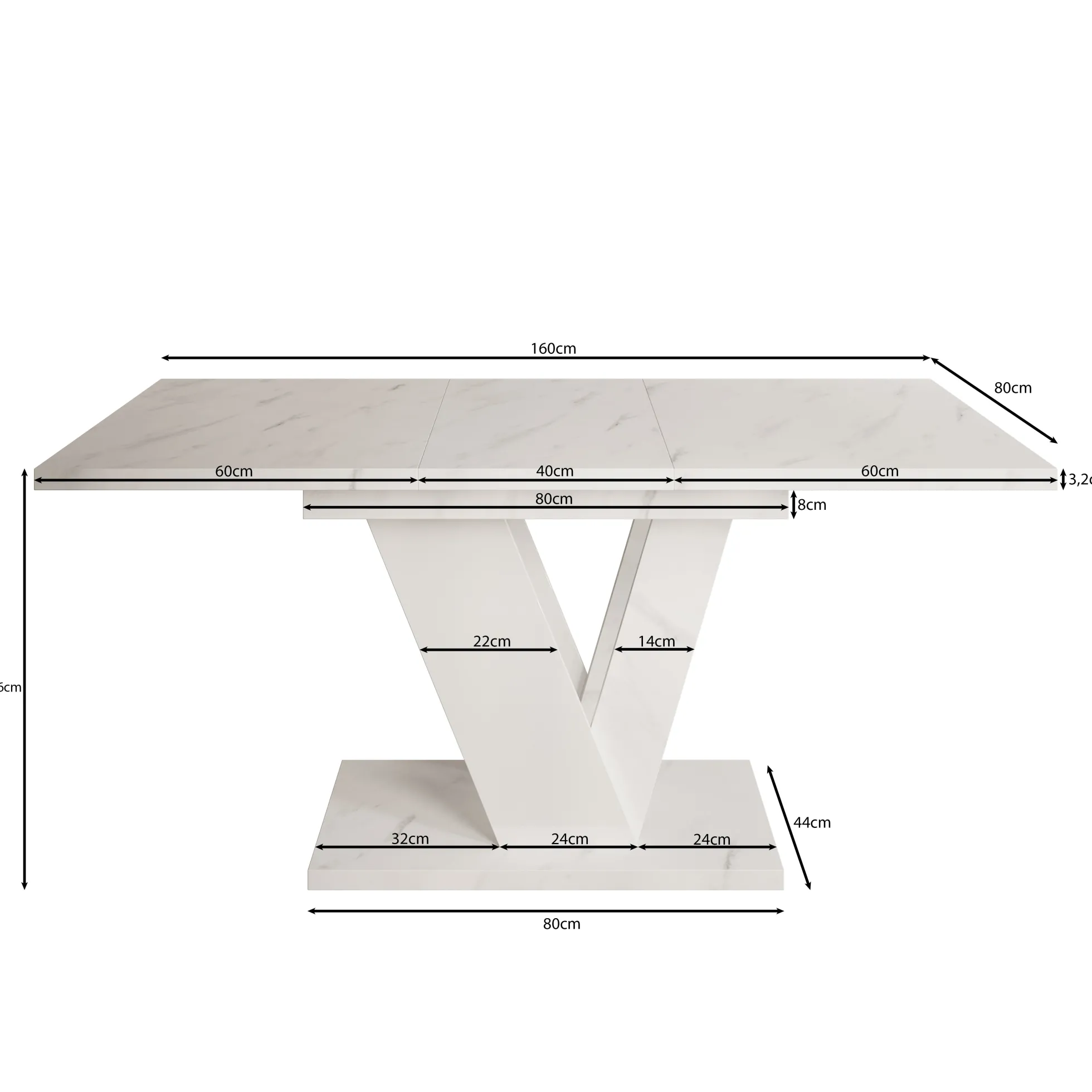 Dayman - Eetkamertafel - Wit/marmerlook - 120x80x76 cm