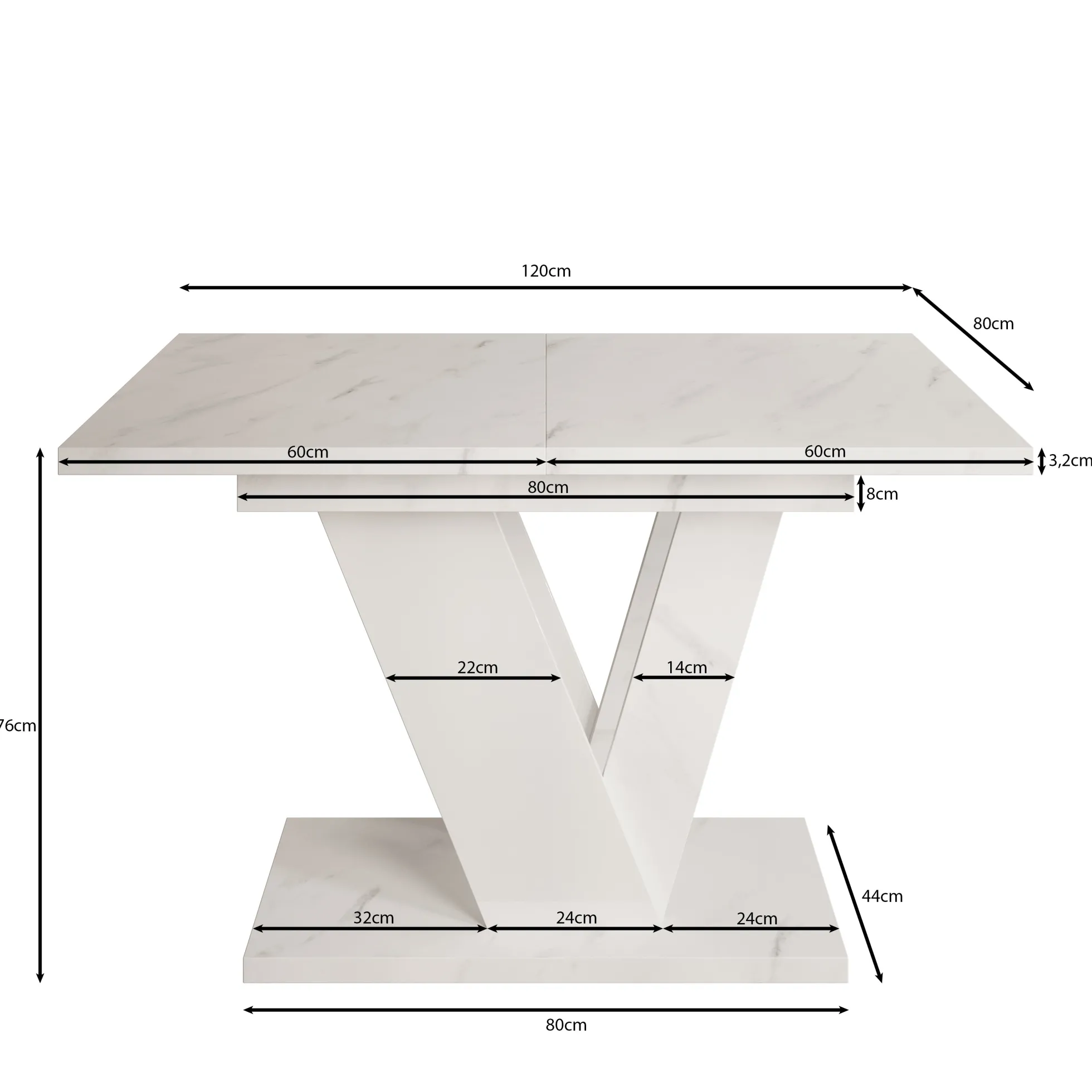 Dayman - Eetkamertafel - Wit/marmerlook - 120x80x76 cm