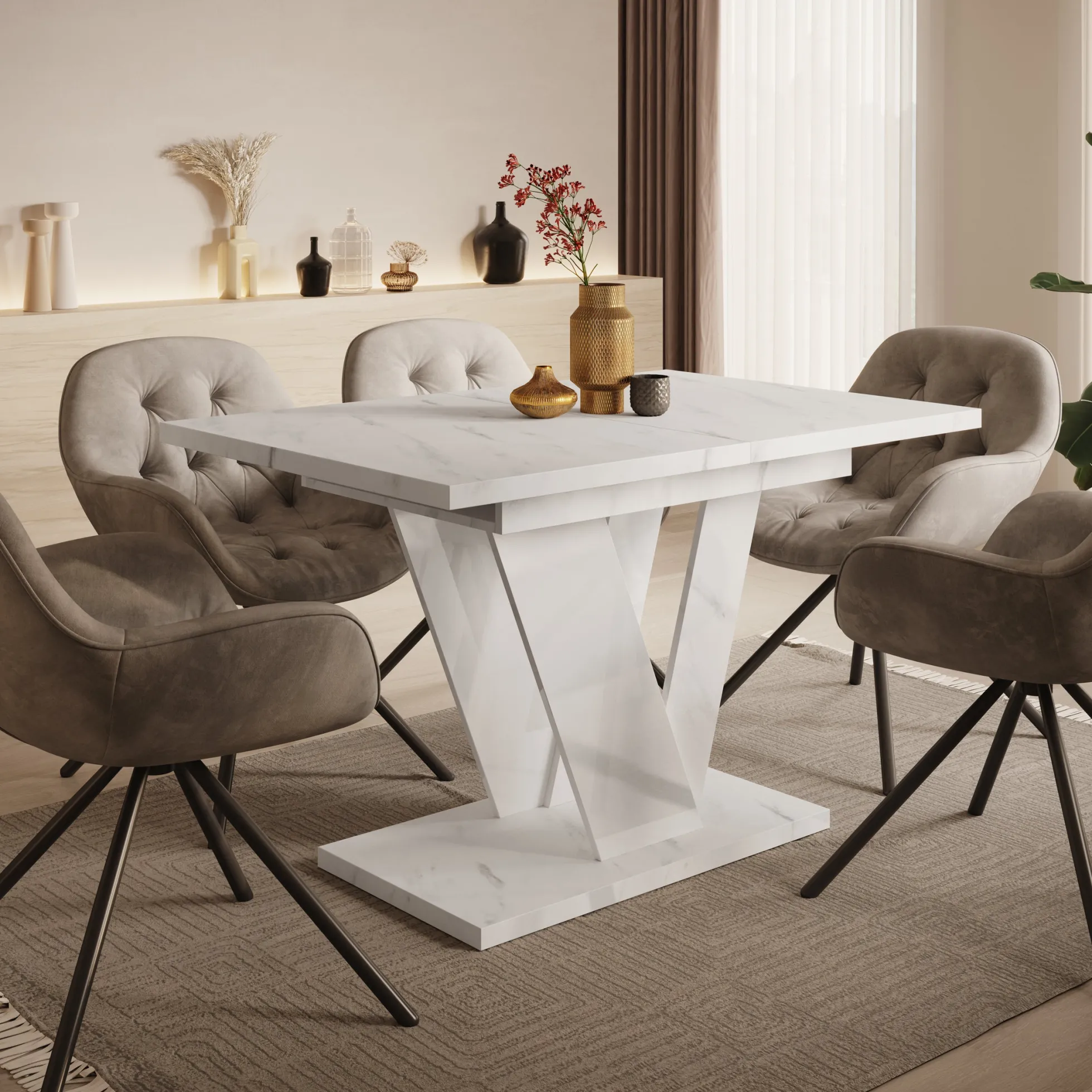 Dayman - Eetkamertafel - Wit/marmerlook - 120x80x76 cm