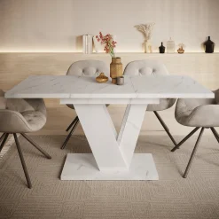 Dayman - Eetkamertafel - Wit/marmerlook - 120x80x76 cm