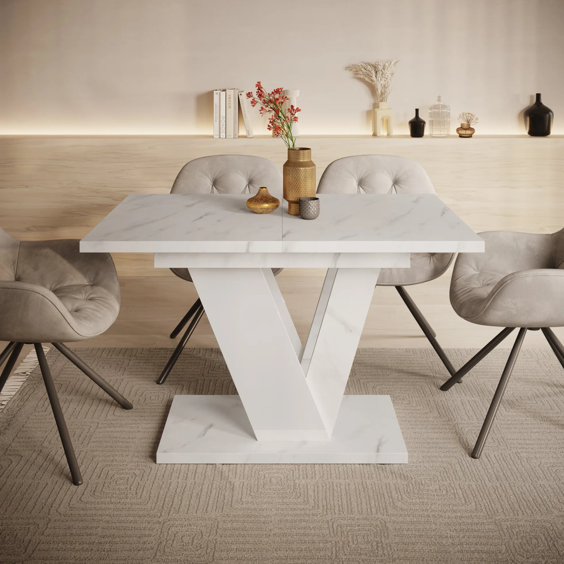 Dayman - Eetkamertafel - Wit/marmerlook - 120x80x76 cm