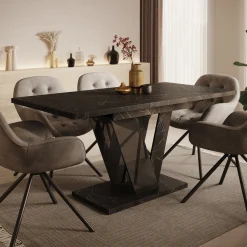 Dayman - Eetkamertafel - Zwart/marmerlook - 120x80x76 cm