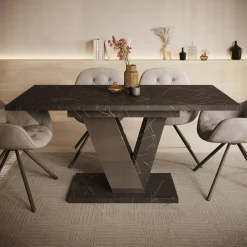 Dayman - Eetkamertafel - Zwart/marmerlook - 120x80x76 cm