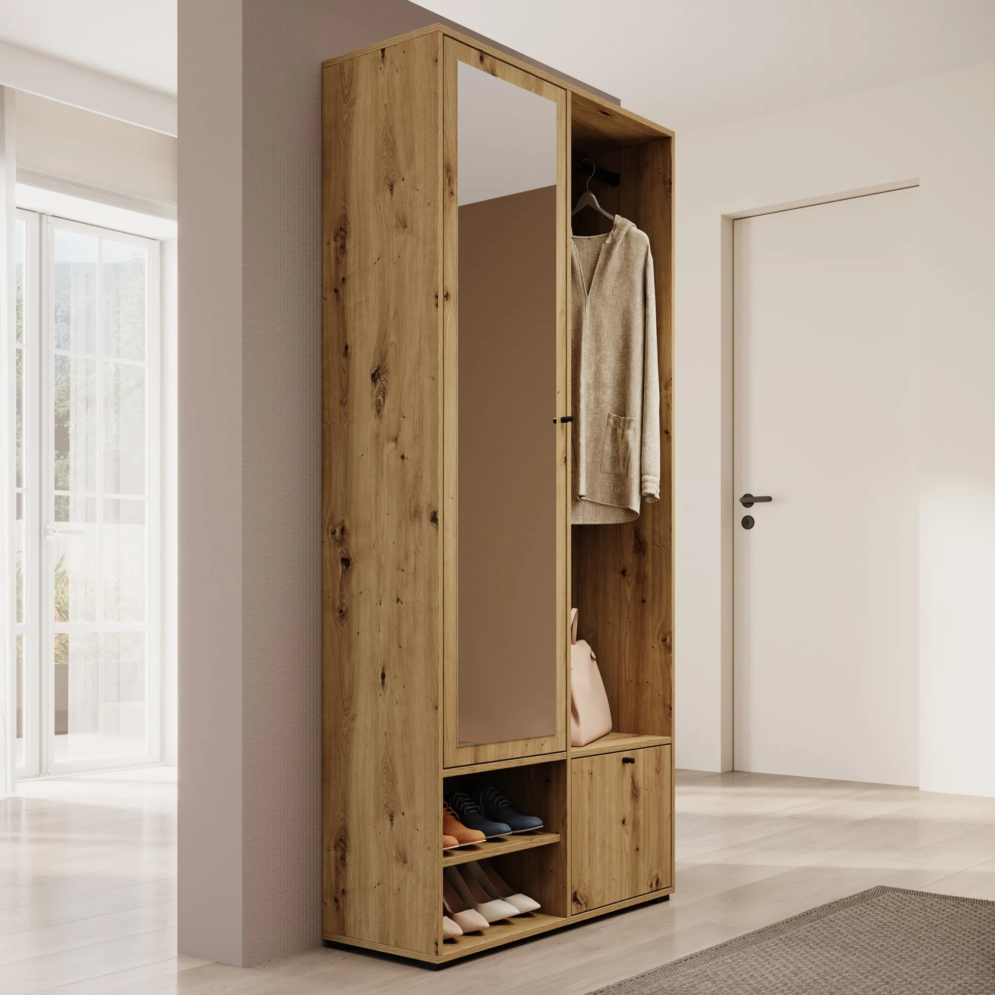 Deacon - Halkast met 2 deuren - Eiken - 90x33x190 cm