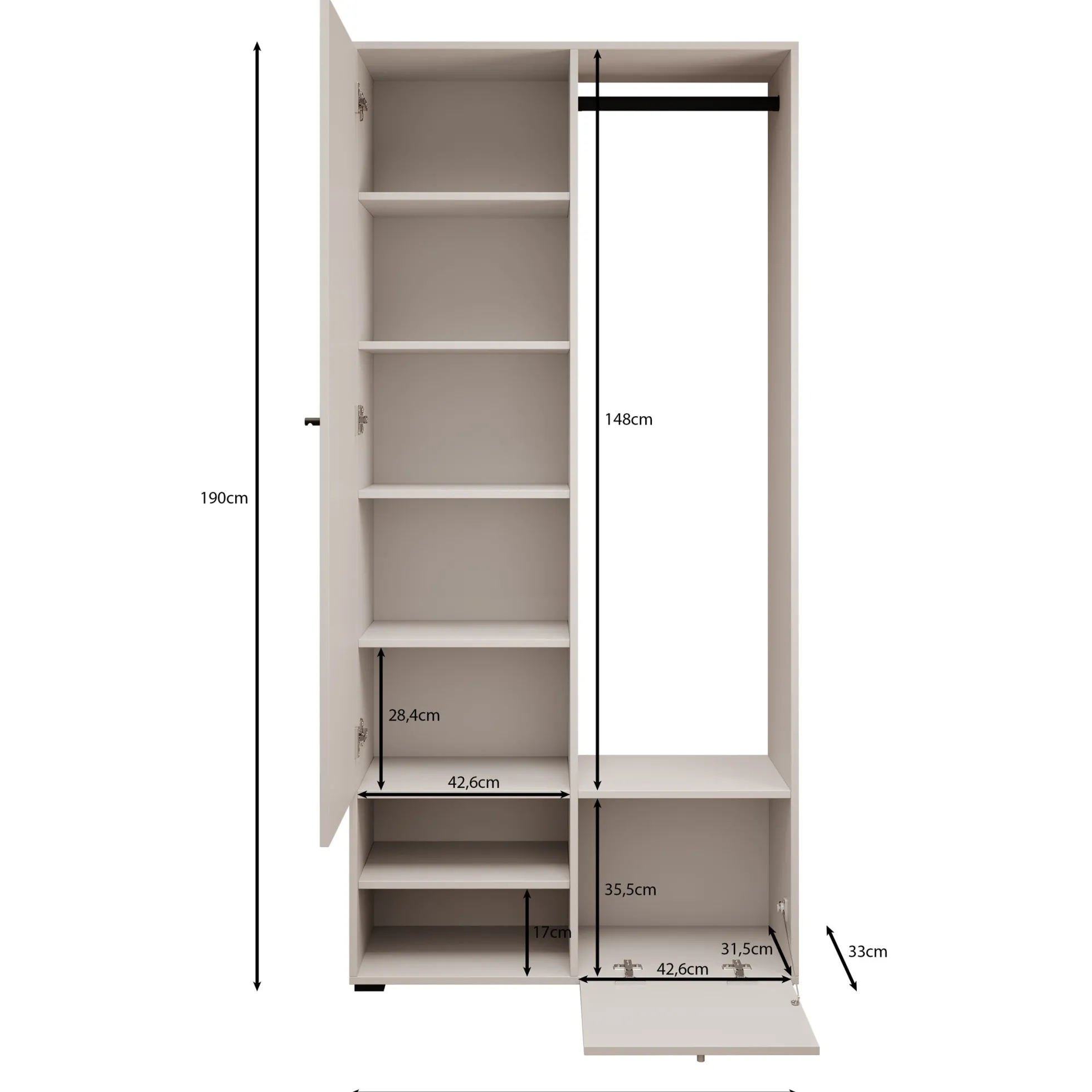 Deacon - Halkast met 2 deuren - Eiken - 90x33x190 cm