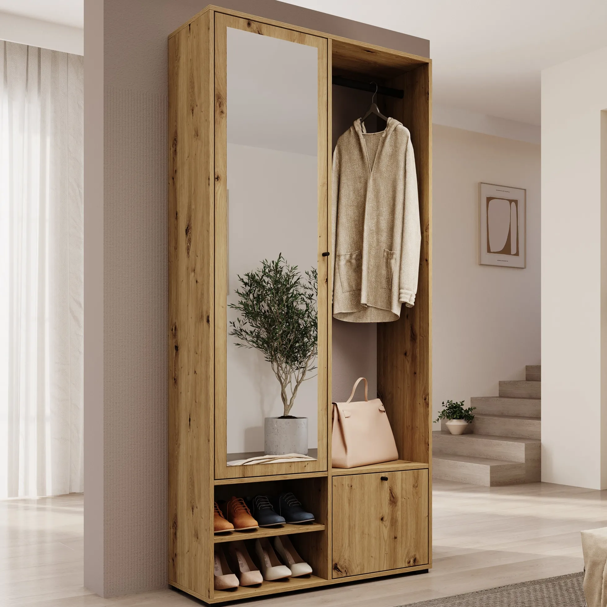 Deacon - Halkast met 2 deuren - Eiken - 90x33x190 cm