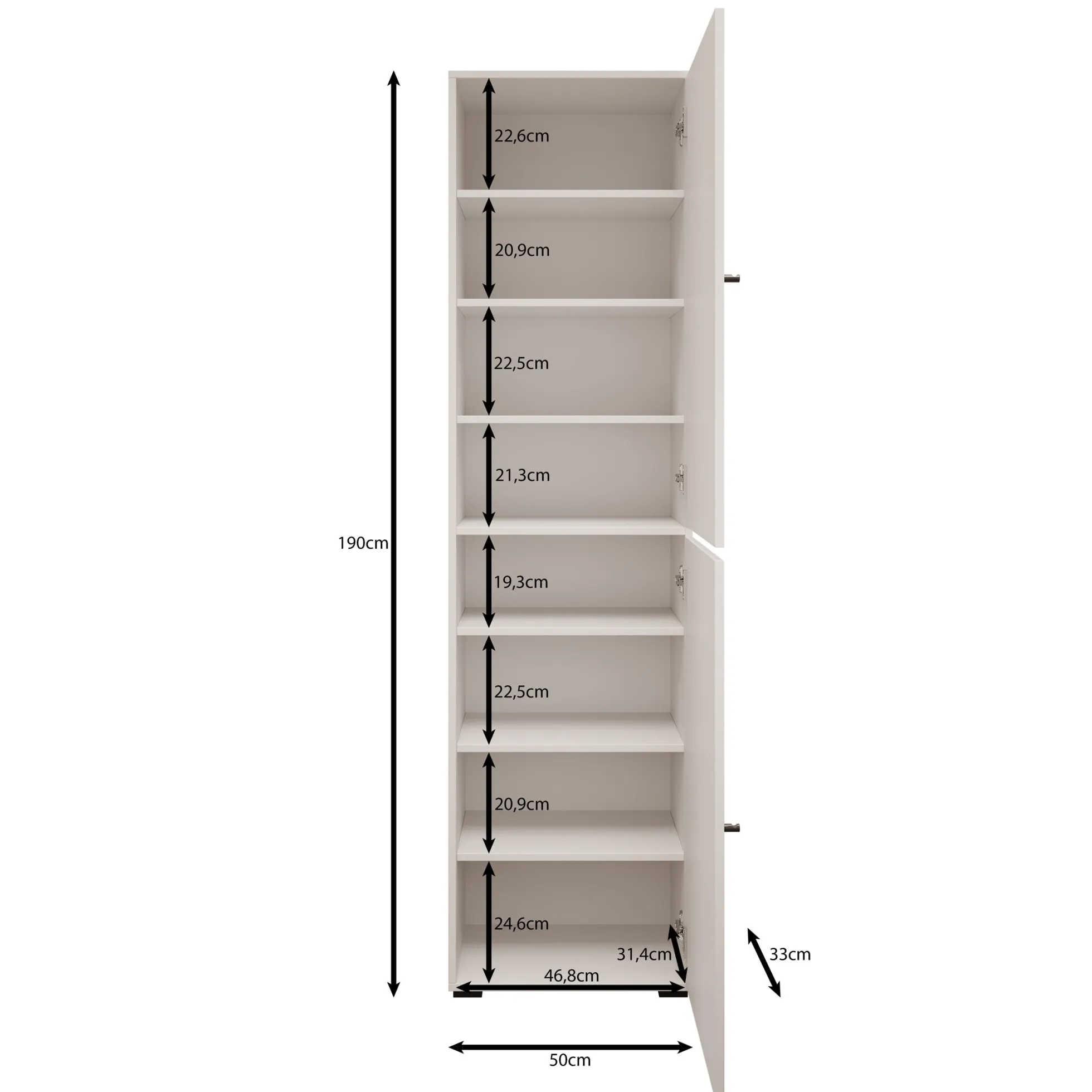 Deacon - Schoenenkast - Wit - 50x33x190 cm