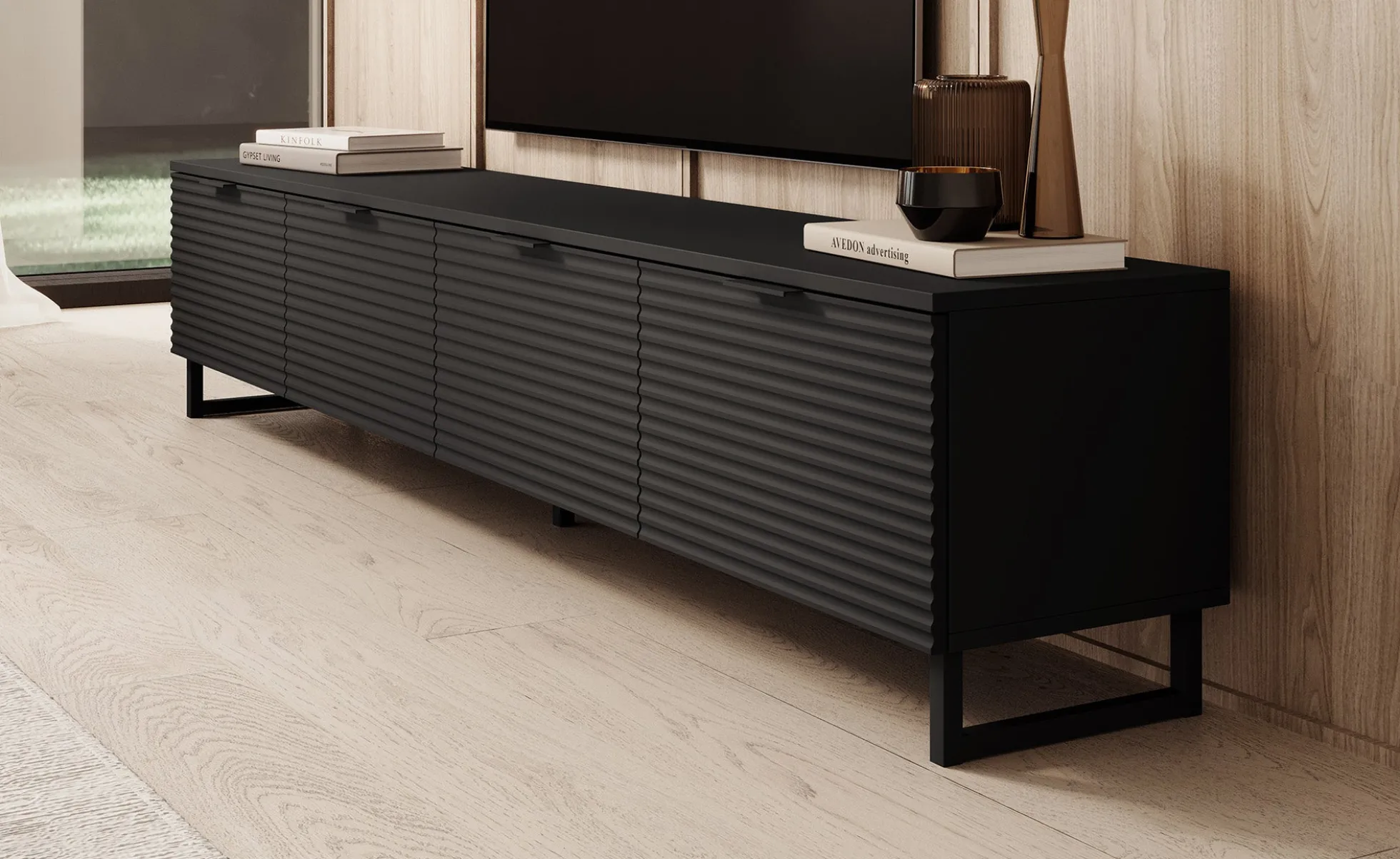 Delgado - TV-Meubel met 4 deuren - Mat zwart - 200 cm