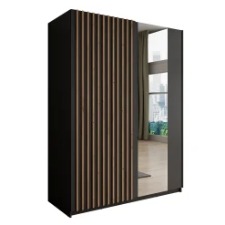Deliryon - Kledingkast met schuifdeuren - Zwart - 151x62x198 cm