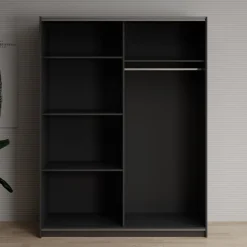 Deliryon - Kledingkast met schuifdeuren - Zwart - 151x62x198 cm