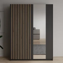 Deliryon - Kledingkast met schuifdeuren - Zwart - 151x62x198 cm