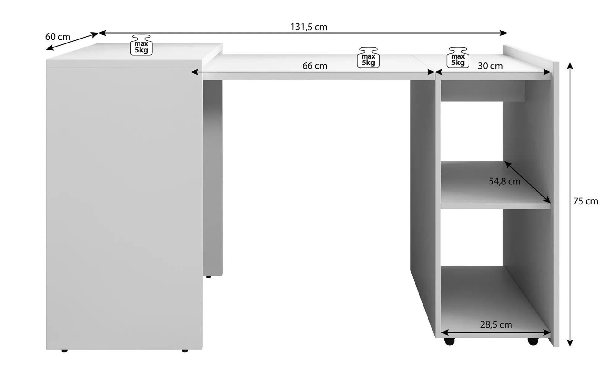 Dice - Bureau - Wit - 132x60 cm