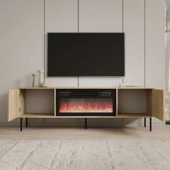 Dimora - TV-Meubel met sfeerhaard - Eikenpatroon - 183x40x60