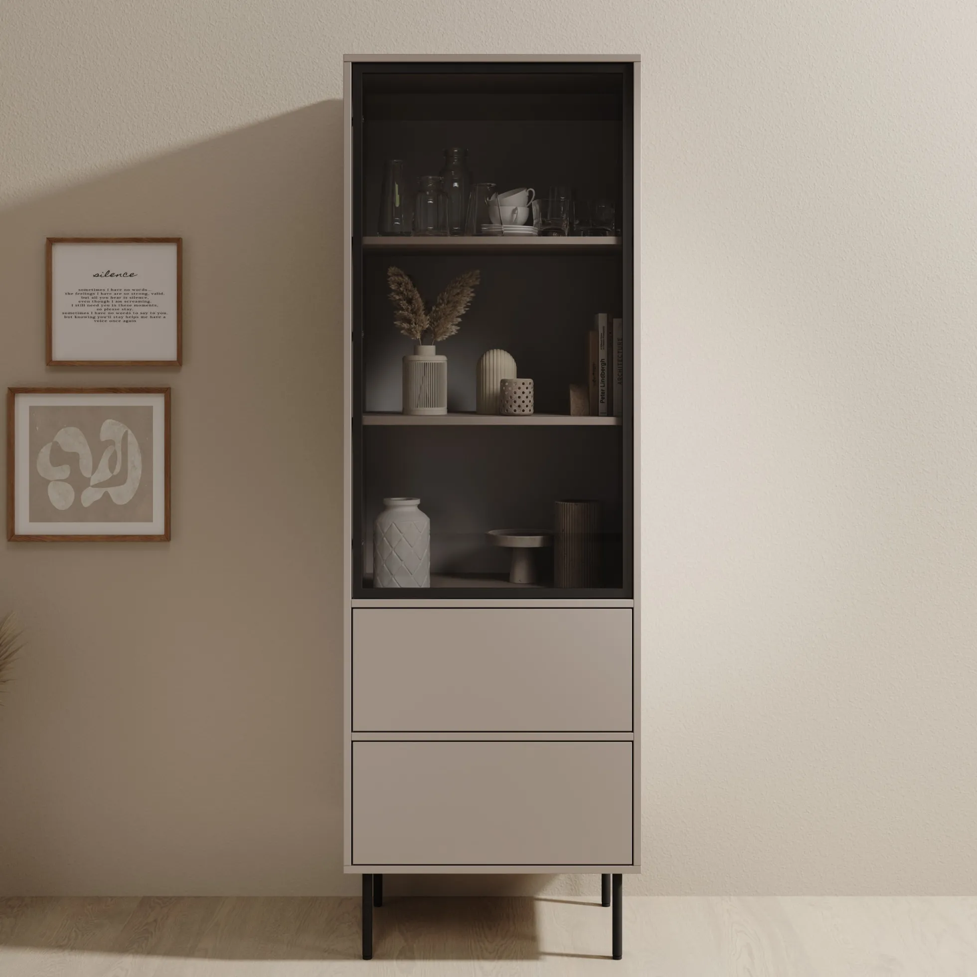 Dimora - Vitrinekast - Beige - 60x40x185 cm