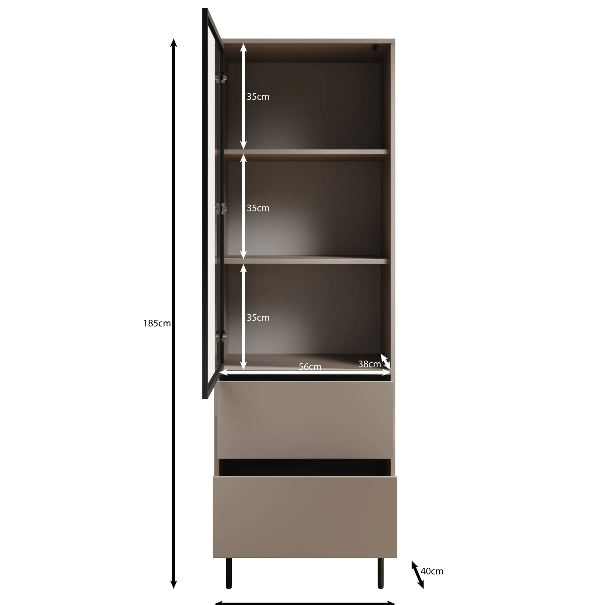 Dimora - Vitrinekast - Beige - 60x40x185 cm
