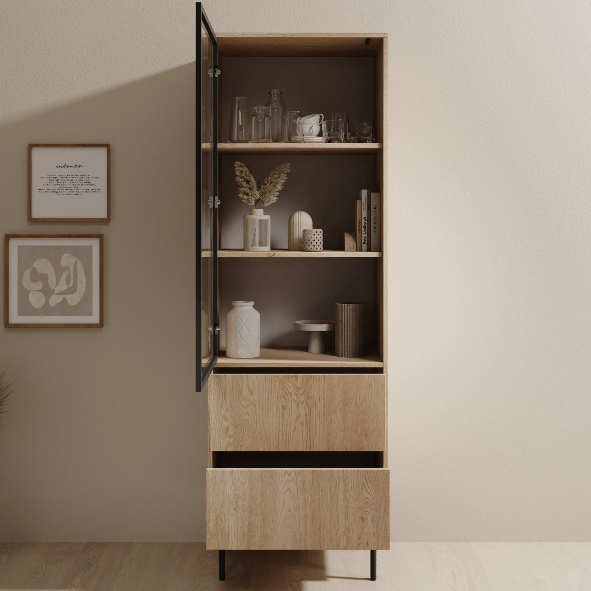 Dimora - Vitrinekast - Eikenpatroon - 60x40x185 cm
