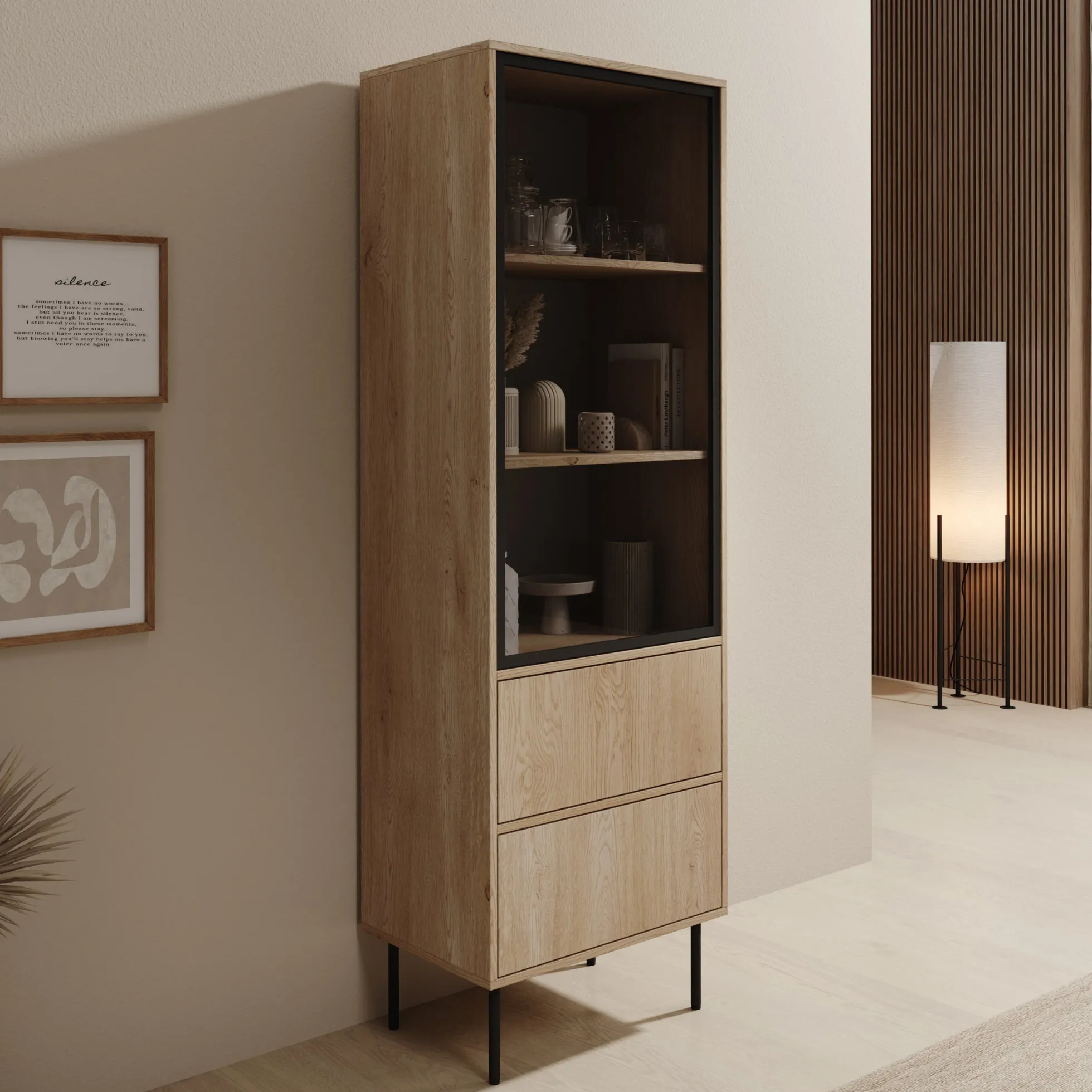Dimora - Vitrinekast - Eikenpatroon - 60x40x185 cm